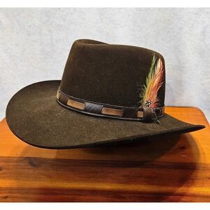 Vintage Stetson 3X Beaver Western Hat Brown Felt Feather Band Aspen CO Tom Mix